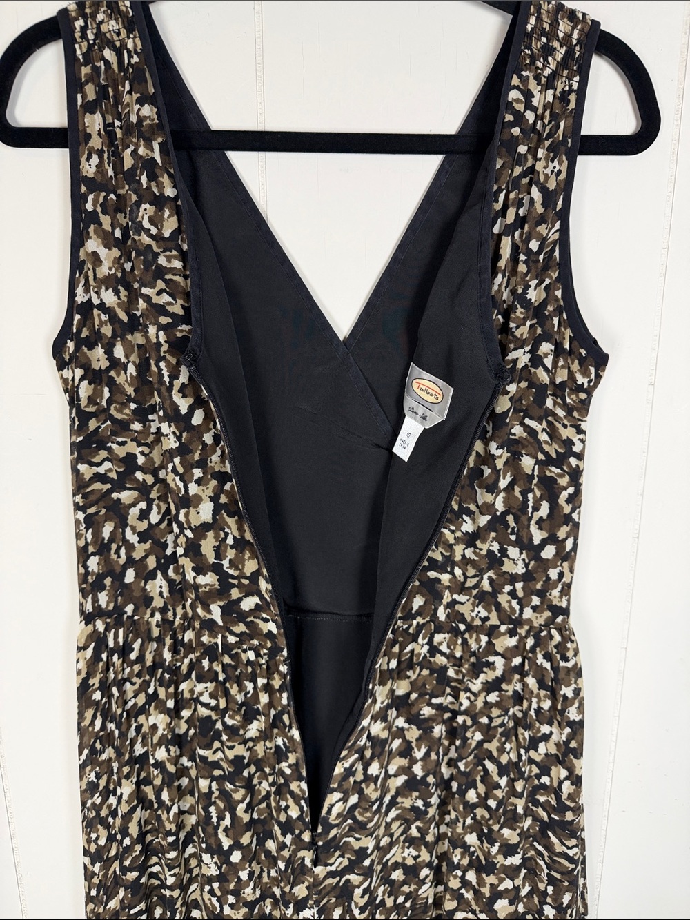 Talbots Pure Silk Vintage Faux Wrap Abstract Camo Print Midi Dress Size 10 - Picture 8 of 15